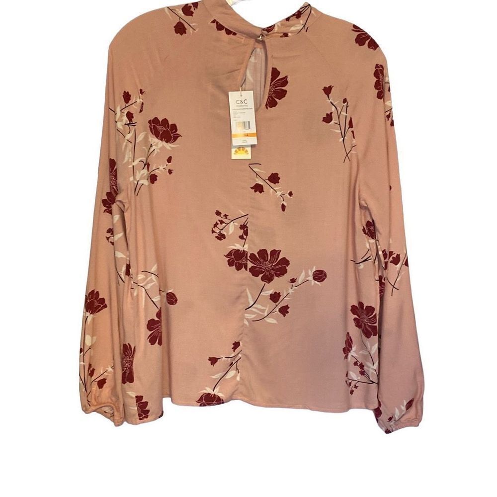 C‎ & C California Pullover Pink Floral Size Small Long Sleeve Blouse - Picture 2 of 11